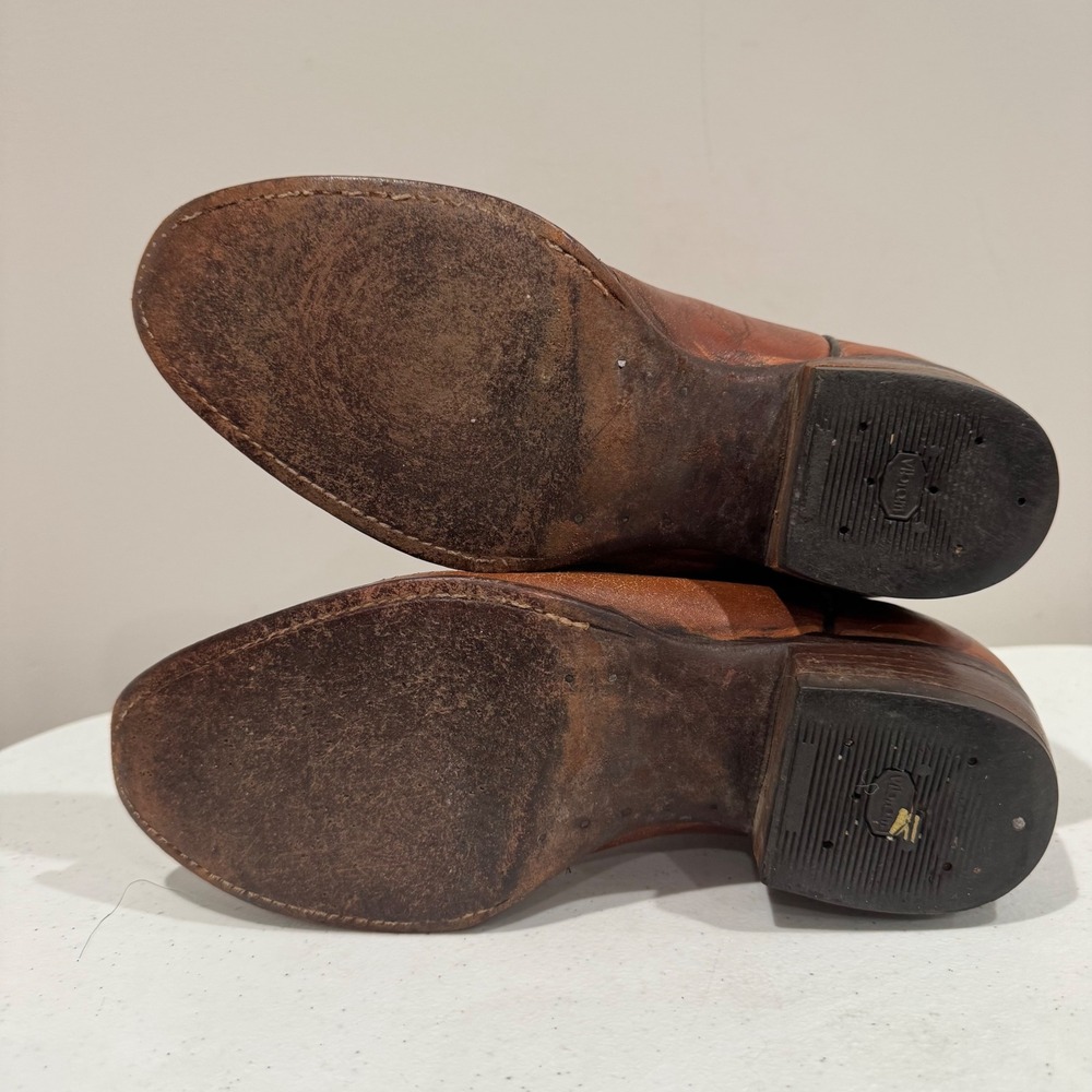 Vintage Tony Lama Cowboy Boots Mens 9 Tan Leather Western Round Toe USA 5084 - Picture 5 of 8